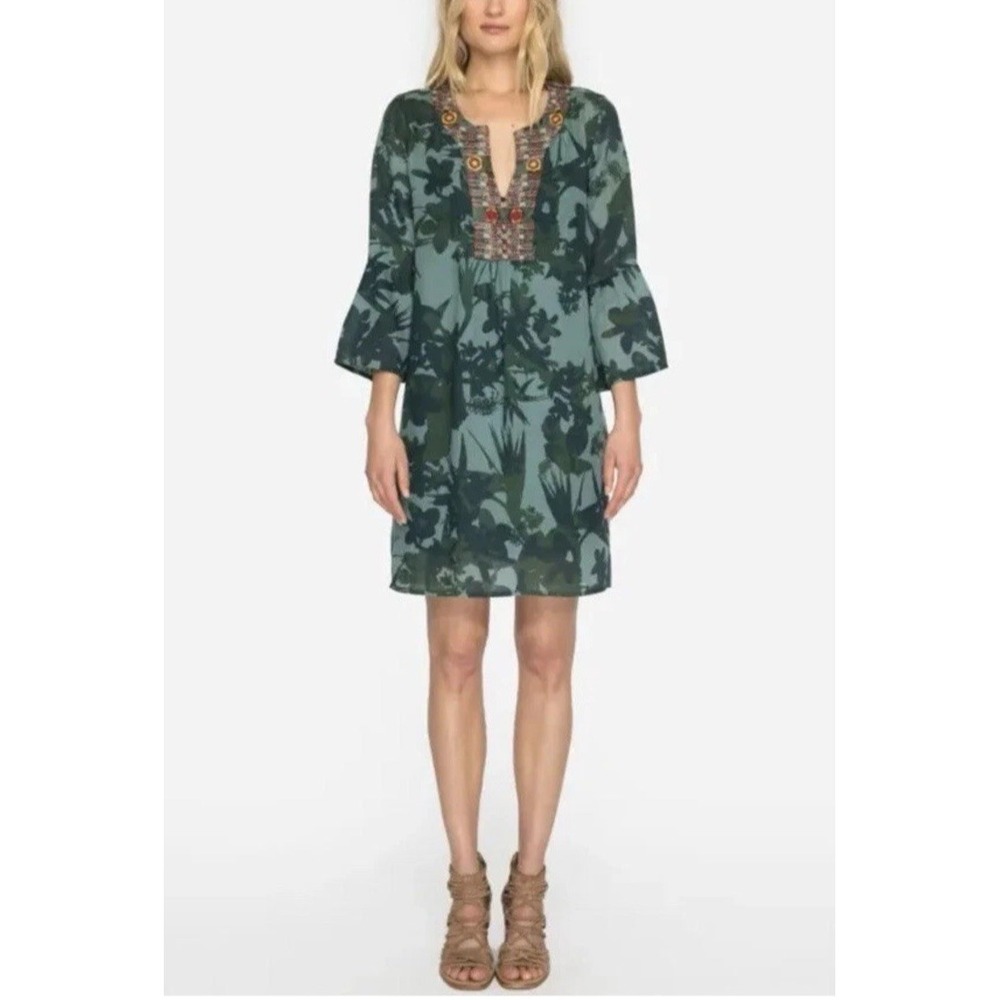 Johnny Was Workshop Sze Sm Flare Sleeve Floral Embroidered Botanical Tunic Dress